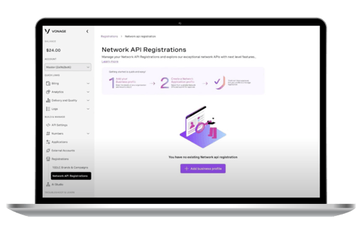 Screenshot showing the Network Registry interface